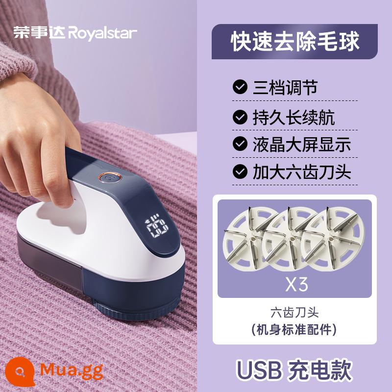 Tông đơ cắt tóc Royalstar, máy cạo râu, tẩy lông quần áo, tẩy lông cạo râu tại nhà, hiện vật loại bỏ bóng - Mẫu hàng đầu màn hình kỹ thuật số có tuổi thọ cao màu xanh chàm (tổng cộng 3 lưỡi)