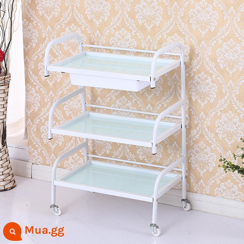 3 Lớp Ngăn Kéo Mới Chính Thức Tiêu Chuẩn Xe Ô Tô Làm Tóc Thẩm Xe Đẩy Làm Móng Hình Xăm Thêu Giác Hơi Vật Lý Trị Liệu Giá - Ba mặt kính cong màu trắng có ngăn kéo