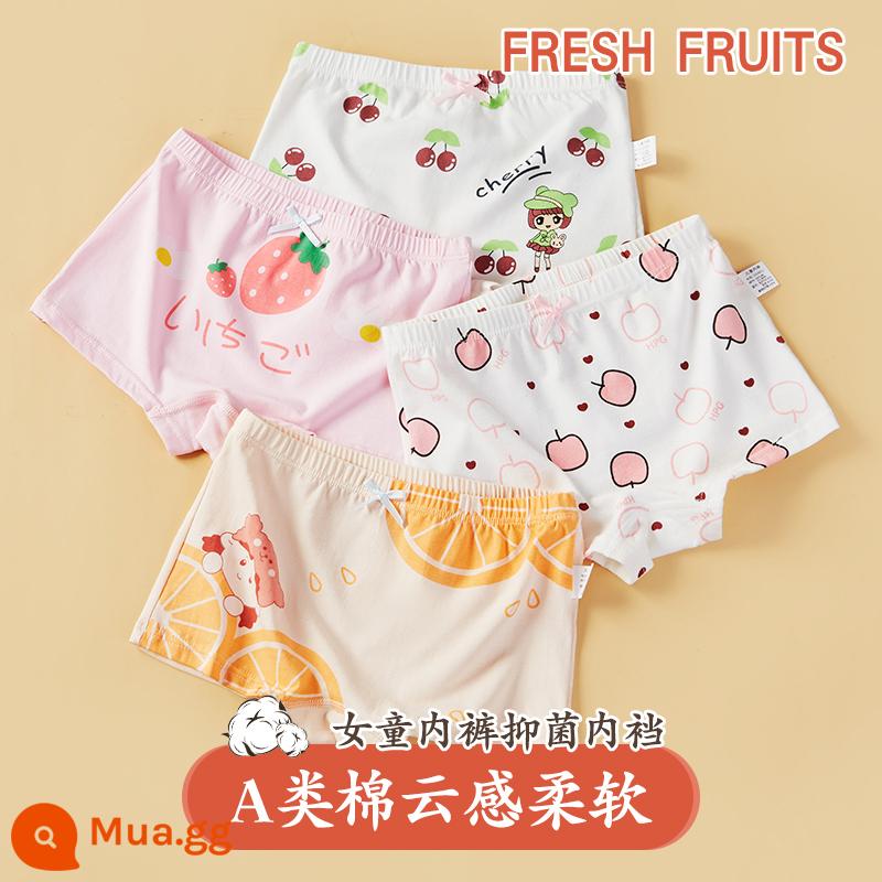 Quần lót cotton trẻ em cotton nguyên chất Quần đùi cotton bé gái Quần lót boxer hình tam giác bé gái 1-3-5-7-9 tuổi - Mẫu kháng khuẩn DH057 có bộ bốn chiếc, đủ màu sắc