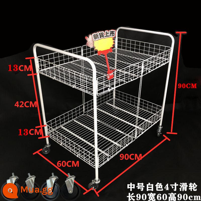 Có tay vịn gian hàng di động xe đẩy tháo lắp gấp khuyến mãi xe hoa đặc biệt xe ben gian hàng trưng bày kệ sắt - Ròng rọc 4 inch màu trắng vừa có tay vịn 90 * 60 * 90CM