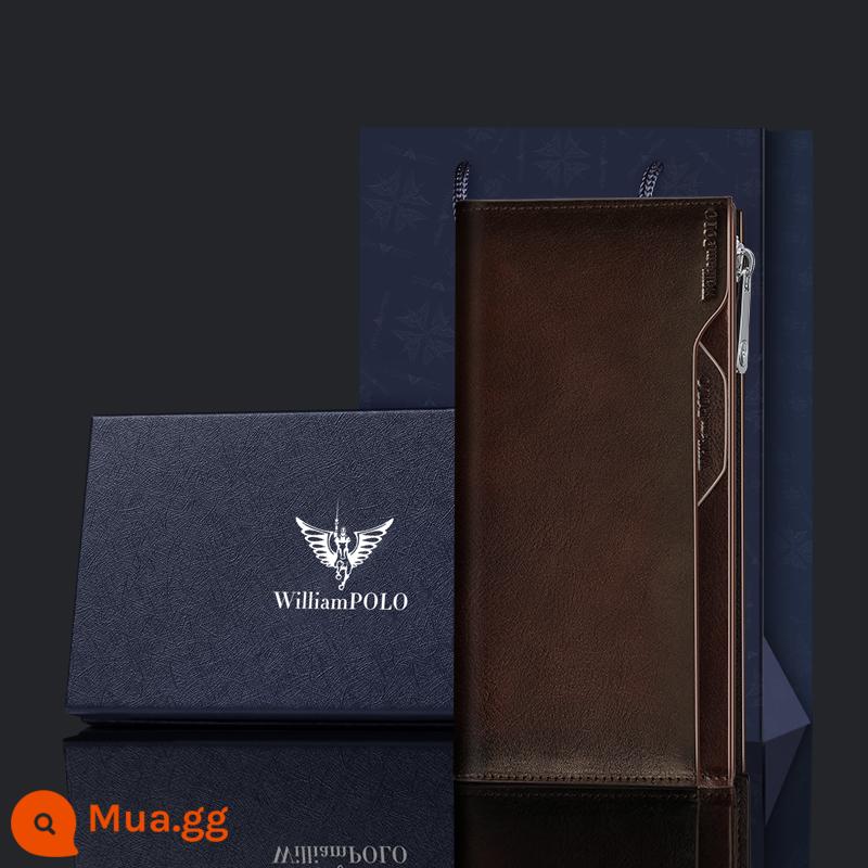 Hoàng đế Laf Lauren Polo Terrier Wallet Men 2022 Phiên bản dài mới của thư mục thẻ Túi xách cào nhiều retro Multi - Màu cà phê đậm (211566) - hộp quà sang trọng ánh xanh - quà tặng tuyệt vời