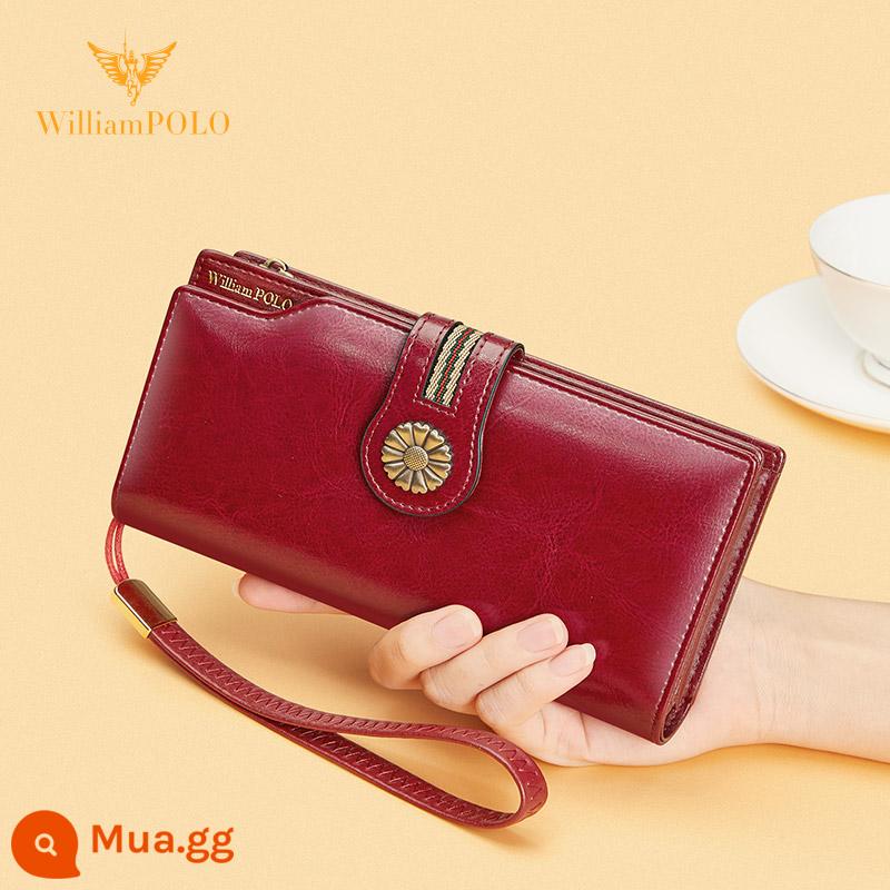 Ví da polo Emperor Ralph Lauren nữ 2022 mới túi xách nữ túi nhỏ túi clutch phiên bản dài ví đựng thẻ túi mẹ - Burgundy - da bò sáp