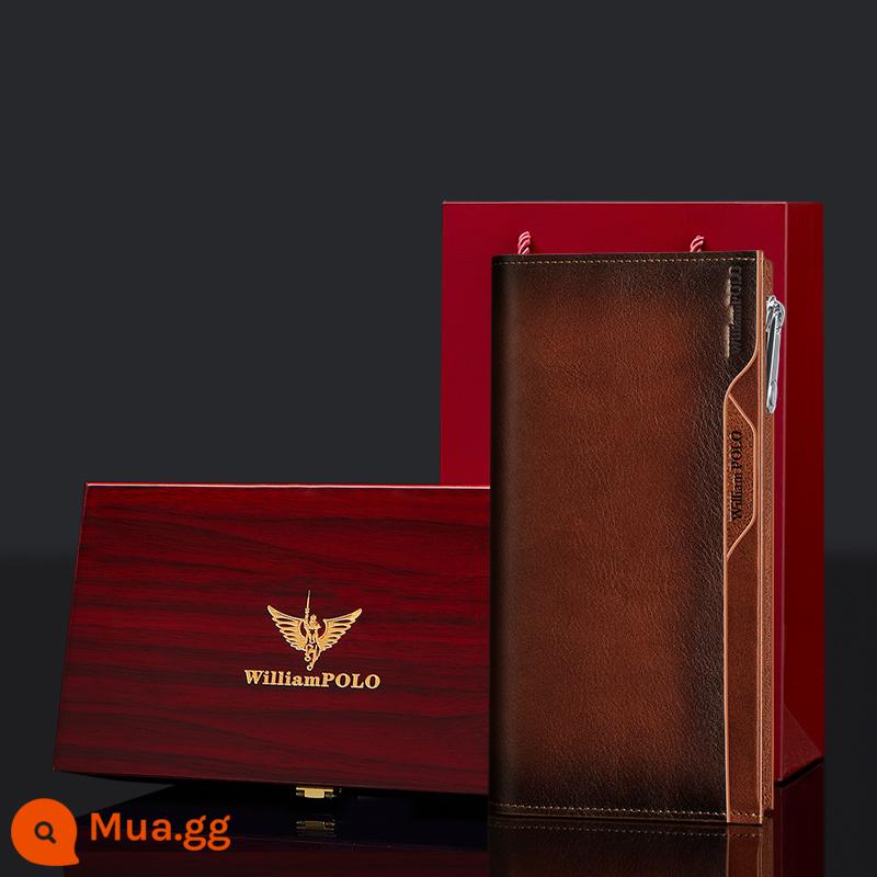 Hoàng đế Laf Lauren Polo Terrier Wallet Men 2022 Phiên bản dài mới của thư mục thẻ Túi xách cào nhiều retro Multi - Vàng nâu (211566) - hộp quà gỗ gụ cao cấp - quà tặng tuyệt vời