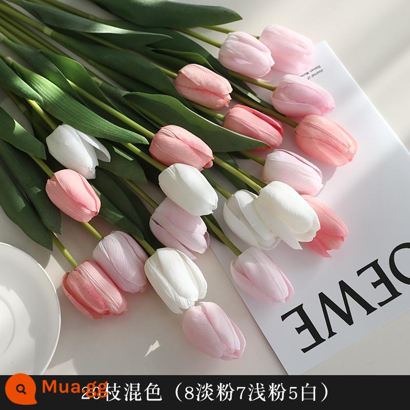 Mô Phỏng Bó Hoa Cảm Thấy Dưỡng Ẩm Tulip Cắm Hoa Cao Cấp Phòng Khách Trang Trí Bánh Cắm Hoa Giả Hoa Khô Màu Hồng - Màu vàng chanh 20 cành phối màu [Loại A]