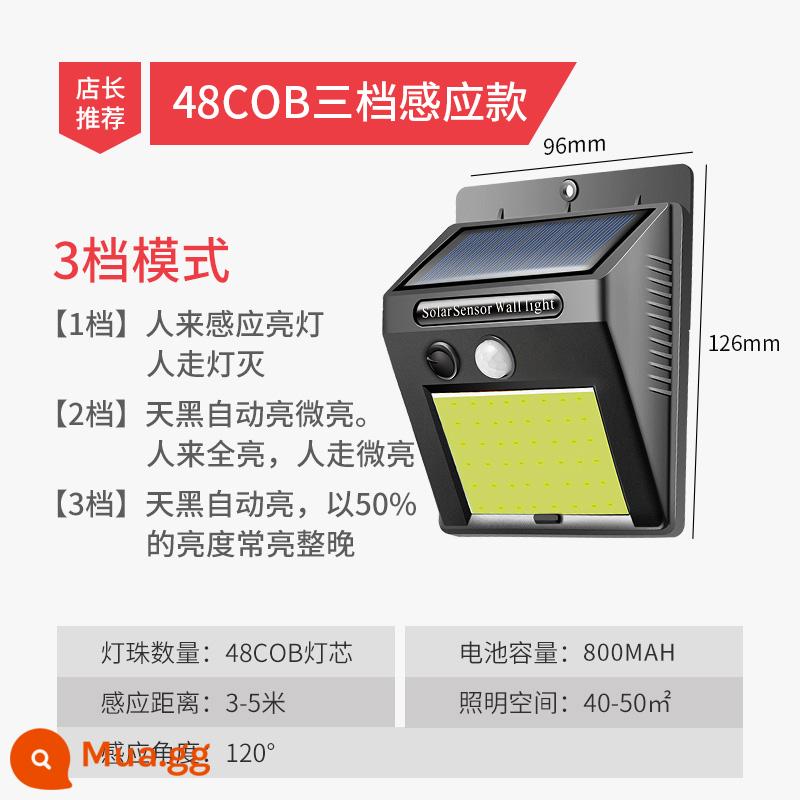 Sân Vườn Năng Lượng Mặt Trời Đèn Ngoài Trời Chống Nước Chiếu Sáng Gia Đình Cơ Thể Con Người Cảm Ứng Đèn Đường Siêu Sáng Đèn Tường Thêm Sáng Không Dây Bóng Đèn - Độ sáng cao 48COB [ba cấp độ] sáng khi có người đến + luôn sáng sau khi trời tối + hơi sáng