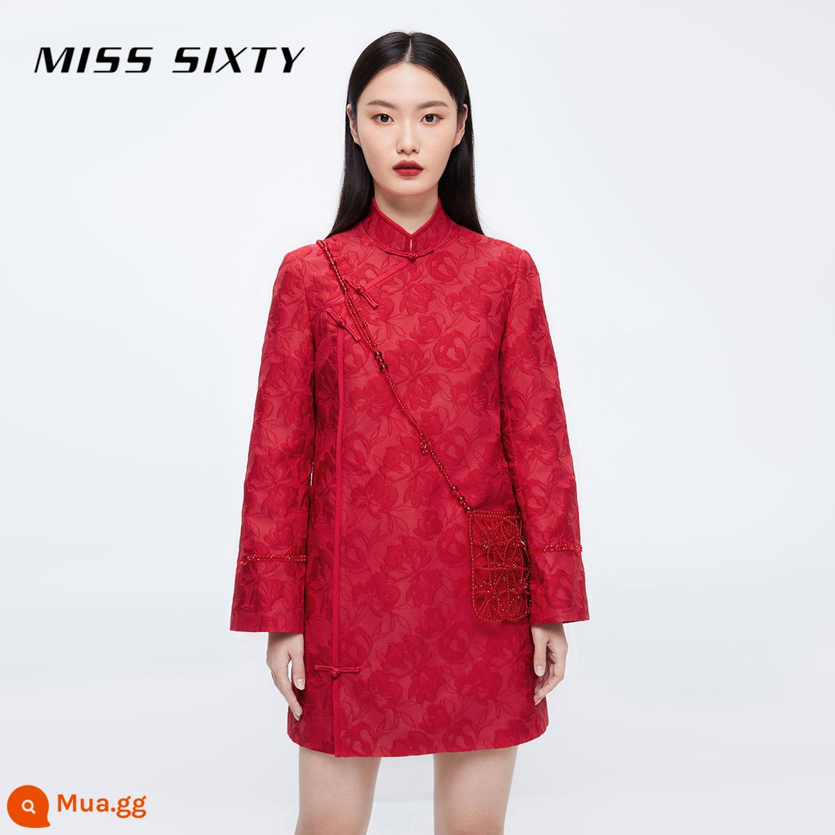 [Áo phông năm mới] Văn hóa cung điện Miss Sixty × Tử Cấm Thành Mùa xuân 2023 Váy mới Sườn xám nữ - C27 đỏ lớn