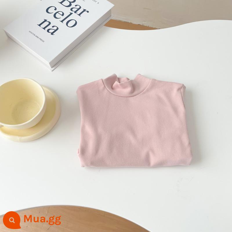 Áo sơ mi cổ tròn bằng vải cotton chải kỹ dành cho trẻ em cho bé trai và bé gái áo thun chui đầu nửa cổ lọ đa năng màu trơn dài tay mùa xuân thu - bột tôm