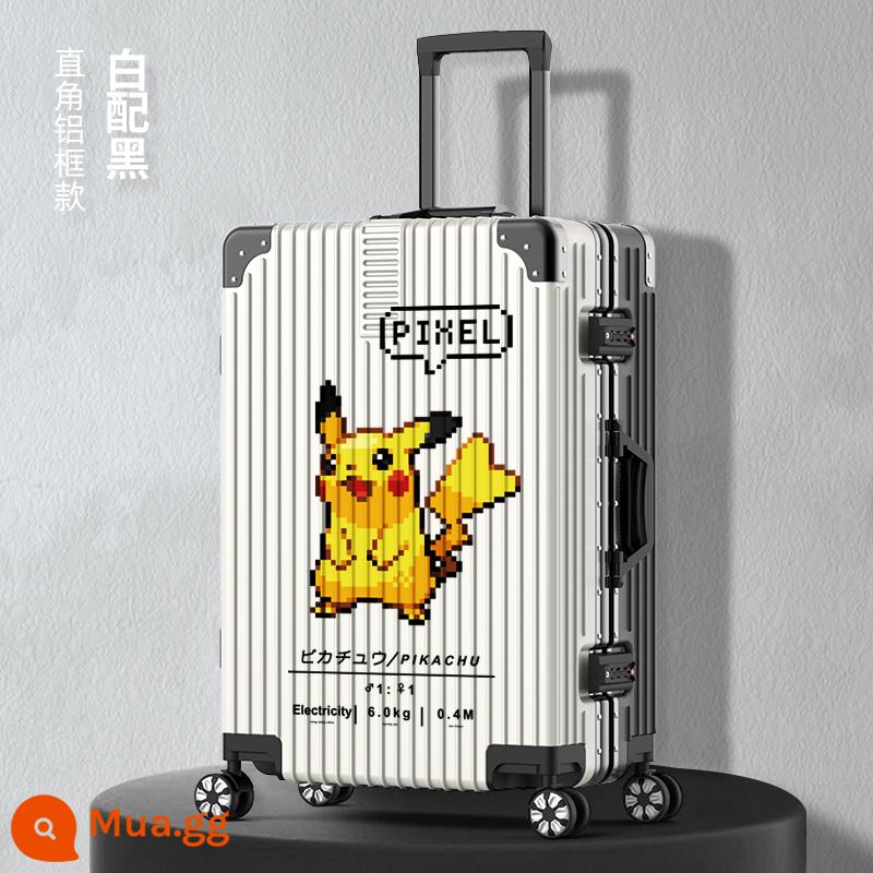 Vali nữ Nhật Bản 20 inch xe đẩy lên máy bay nhỏ 2021 new password bao da nam bền đẹp - Khung nhôm/pixel Pikachu màu trắng và đen