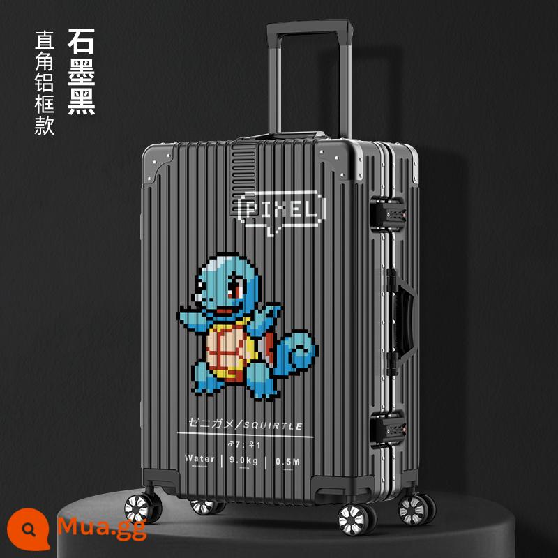 Vali nữ Nhật Bản 20 inch xe đẩy lên máy bay nhỏ 2021 new password bao da nam bền đẹp - Squirtle khung nhôm màu đen