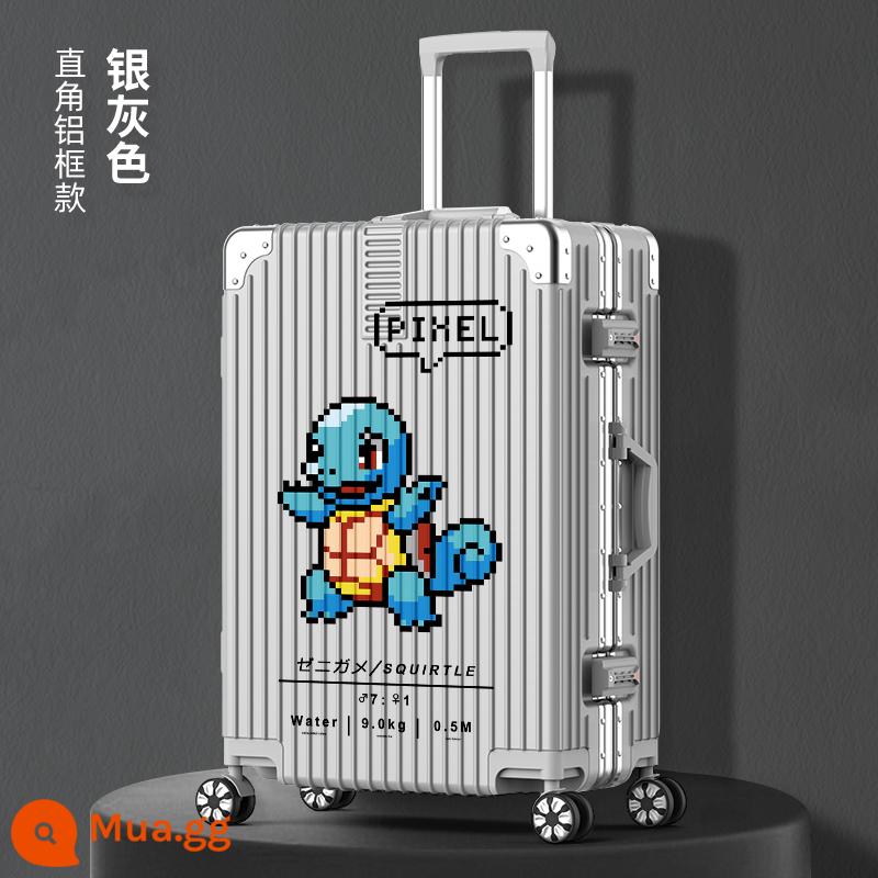 Vali nữ Nhật Bản 20 inch xe đẩy lên máy bay nhỏ 2021 new password bao da nam bền đẹp - Squirtle khung nhôm màu xám bạc