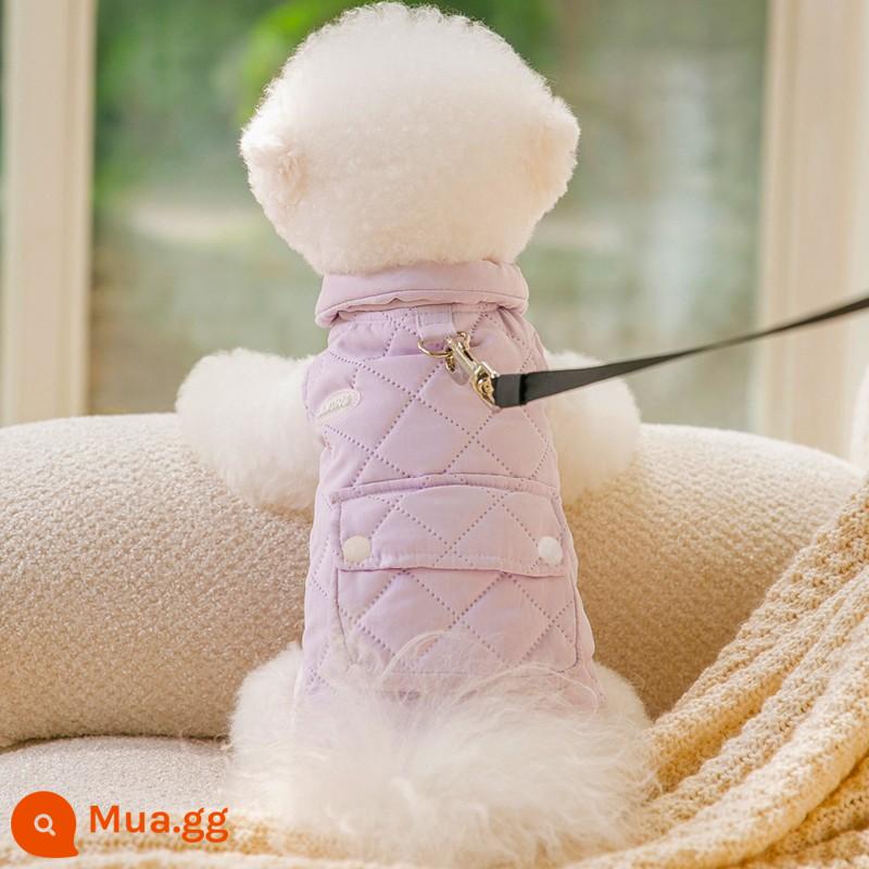 Dây đai vest kéo quần áo con chó con dày lên mùa đông Bông bichon Pomeranian Schnauzer chó nhỏ thú cưng mùa thu và mùa đông - Áo vest màu tím không có dây xích