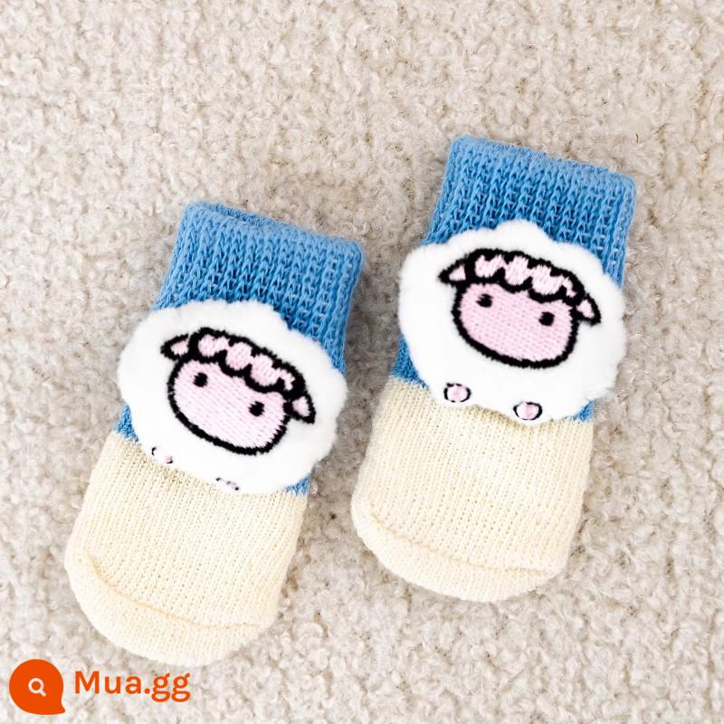 Tất cho thú cưng cho chó mèo nhỏ chống trầy xước chống bẩn Bichon Teddy bao chân cho chó nhỏ bao chân bảo vệ khớp - Thịt cừu xanh và trắng [4 miếng trong 1 cặp⭐không có dây đai]