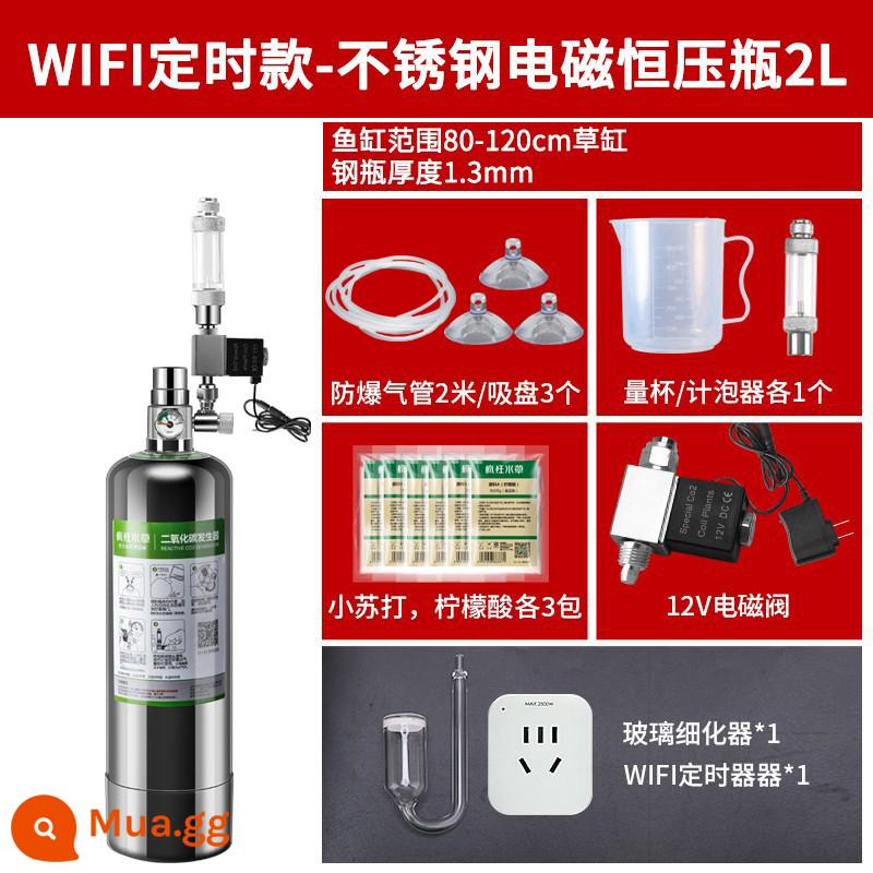 Crazy nước cỏ carbon dioxide xi lanh nhỏ cỏ xe tăng đặt bể cá tự chế đặc biệt xi lanh áp suất cao co2 máy phát điện - [Mẫu thời gian WIFI] Bình áp suất điện từ không đổi bằng thép không gỉ 2L