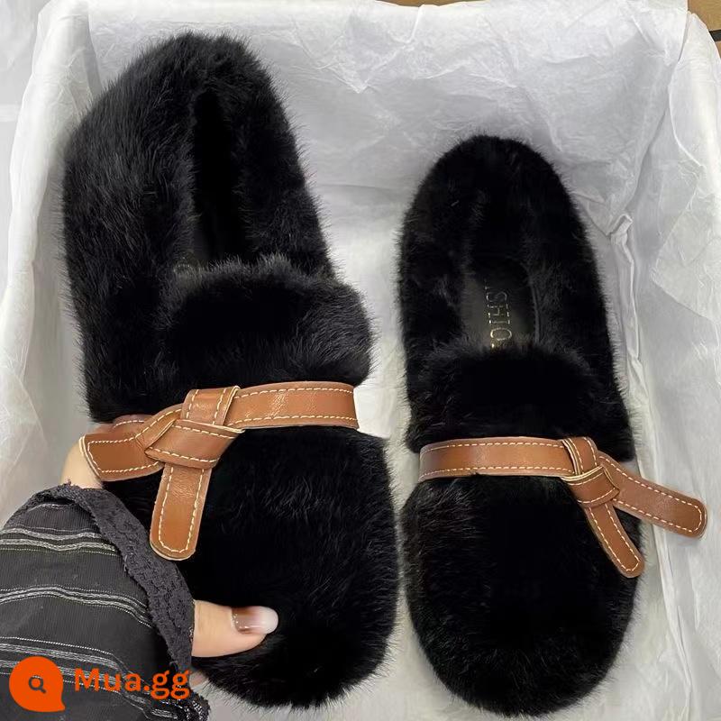 Flat -Bottom Plus Giày Velvet Round -Headed Wool Giày phụ nữ mang lưới nhẹ nhàng vào mùa thu và mùa đông mang theo những hố màu đỏ net - Ưu tiên thu thập và chú ý màu đen