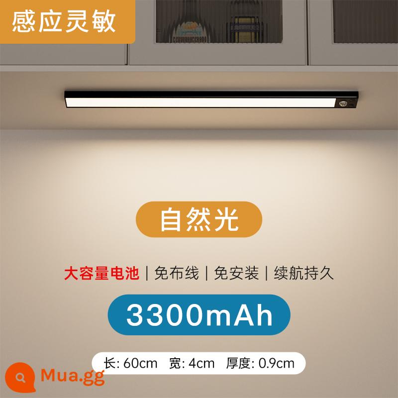 LED ánh sáng tủ tổng thể thông minh với cơ thể con người cảm ứng không dây tự dính có thể sạc lại nhà bếp tủ rượu tủ quần áo tủ giày thanh ánh sáng - [Đen] Tuổi thọ pin cao - Ánh sáng tự nhiên 60CM [Cơ thể người + cảm giác ánh sáng + độ sáng không đổi + điều chỉnh độ sáng]