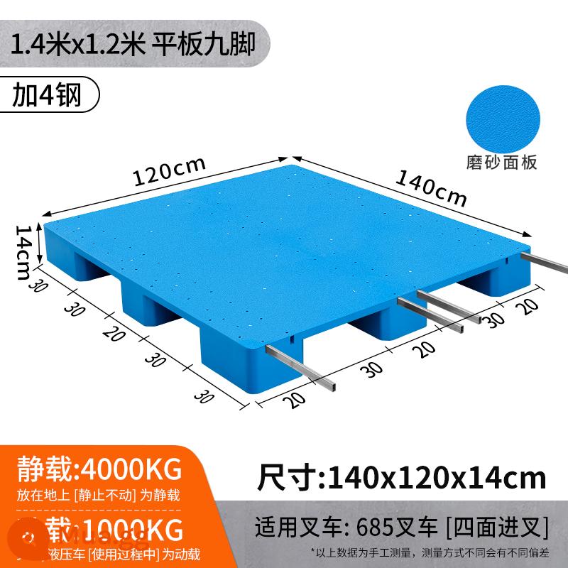 Xe nâng pallet công nghiệp pad chống ẩm pad kho nền tảng nhựa pad cao kho sàn mat kệ pallet hậu cần thẻ hội đồng quản trị - 1,4x1,2 mét + 4 thép [được nâng cấp và làm dày, tấm phẳng có chín chân