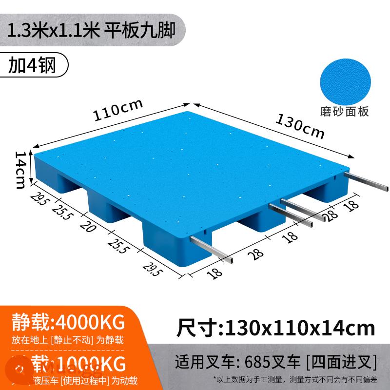 Xe nâng pallet công nghiệp pad chống ẩm pad kho nền tảng nhựa pad cao kho sàn mat kệ pallet hậu cần thẻ hội đồng quản trị - 1,3x1,1 mét + 4 tấm thép [nâng cấp và dày] có chín chân