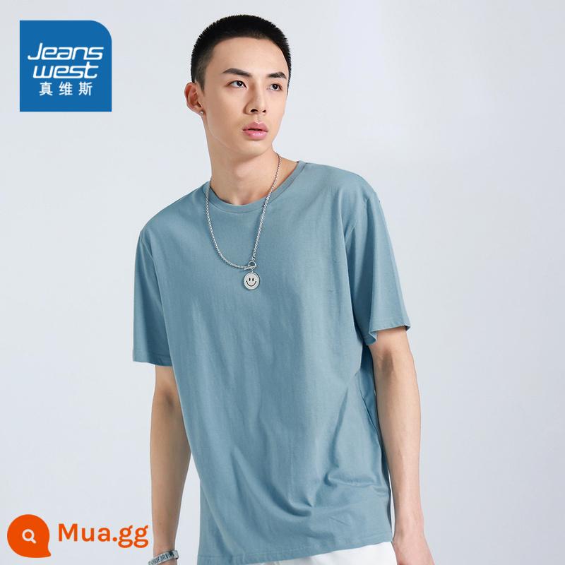 JW Jeanswest nam bông T-shirt mùa xuân và mùa hè đơn giản đồng màu trẻ trung cổ tròn ngắn tay T-shirt học sinh cao cấp - Hồ Ánh Sáng Xanh 2610