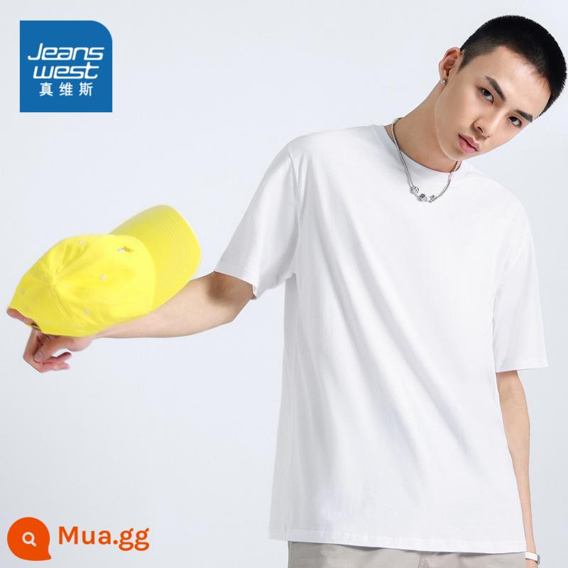 JW Jeanswest nam bông T-shirt mùa xuân và mùa hè đơn giản đồng màu trẻ trung cổ tròn ngắn tay T-shirt học sinh cao cấp - Màu tẩy trắng 2100