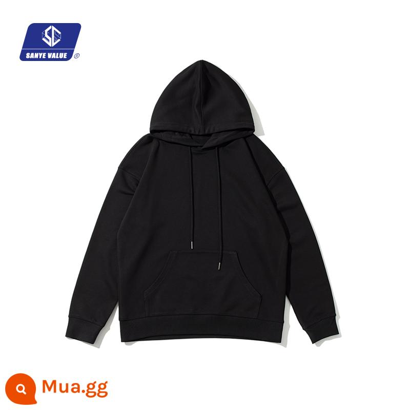 Đến với hình để tùy chỉnh áo len in thêu logo diy nặng áo hoodie đồng phục lớp áo thu đông dài tay áo yếm - đen