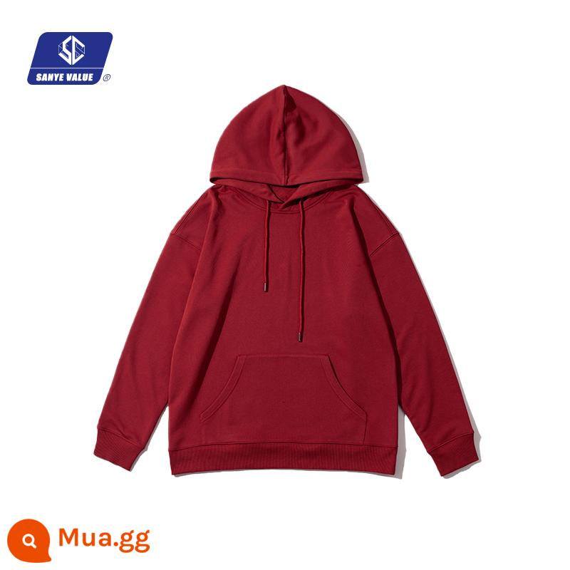 Đến với hình để tùy chỉnh áo len in thêu logo diy nặng áo hoodie đồng phục lớp áo thu đông dài tay áo yếm - rượu vang