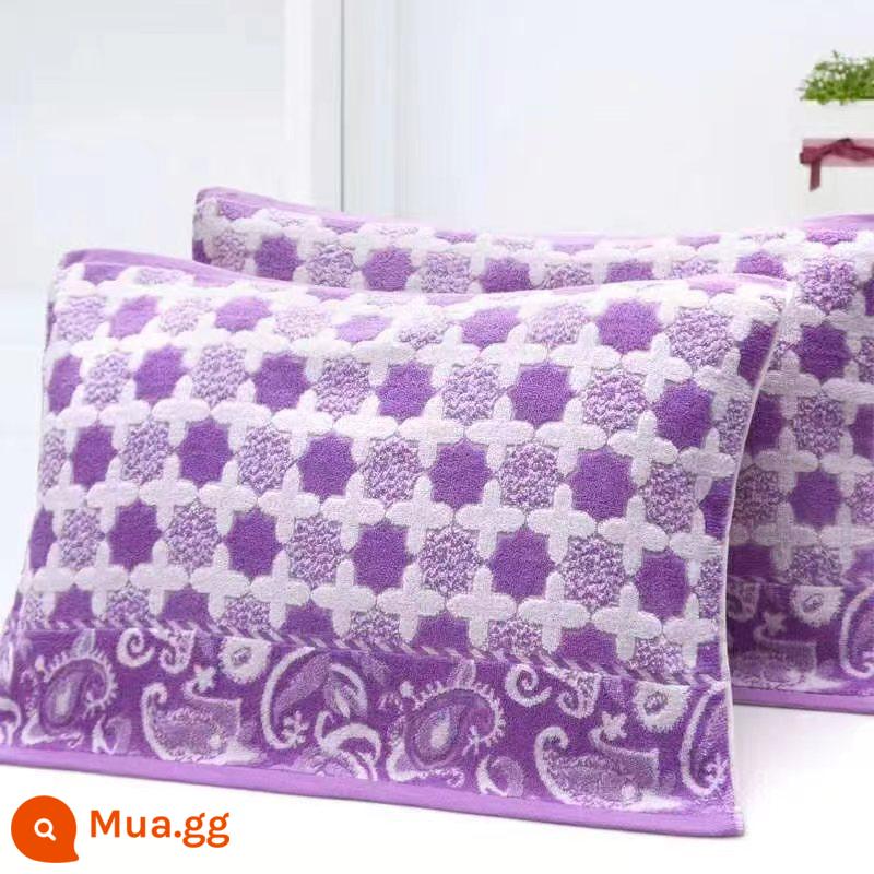 Cặp khăn gối 100% cotton terry, khăn gối kẻ sọc dày dặn dành cho người lớn bằng vải cotton nguyên chất, thấm hút mồ hôi, mềm mại và không rụng xơ vải vào mùa đông - Hoa chéo tím [cặp] 50*73cm