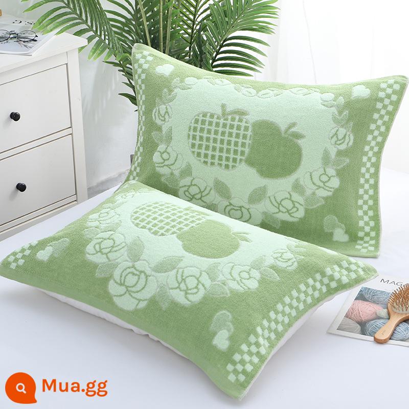 Cặp khăn gối 100% cotton terry, khăn gối kẻ sọc dày dặn dành cho người lớn bằng vải cotton nguyên chất, thấm hút mồ hôi, mềm mại và không rụng xơ vải vào mùa đông - Táo xanh [cặp] 50*73cm