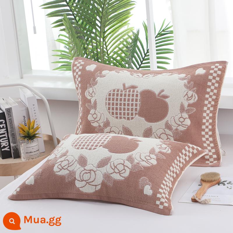 Cặp khăn gối 100% cotton terry, khăn gối kẻ sọc dày dặn dành cho người lớn bằng vải cotton nguyên chất, thấm hút mồ hôi, mềm mại và không rụng xơ vải vào mùa đông - Màu cà phê táo [cặp] 50*73cm