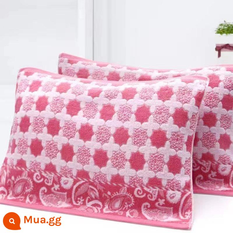 Cặp khăn gối 100% cotton terry, khăn gối kẻ sọc dày dặn dành cho người lớn bằng vải cotton nguyên chất, thấm hút mồ hôi, mềm mại và không rụng xơ vải vào mùa đông - Hoa chéo màu hồng [giá/cái] 50*73cm