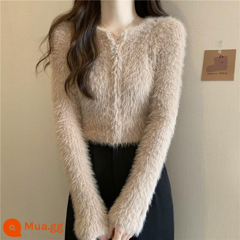 Áo len velvet của Mink Zipper Velvet Áo sơ mi nữ vào mùa thu và mùa đông với ý thức thiết kế thích hợp đầu ngắn Slim - Áo sơ mi kaki [kiểu ngắn dành cho người nhỏ nhắn/xu hướng hot năm nay/sản phẩm mới 2023 kiểu mới/sang trọng và đẹp/sang trọng kiểu Hàn Quốc/lạnh lùng và cao cấp/phong cách lười biếng và thoải mái/phong cách xa lạ/phong cách miu/ bm]