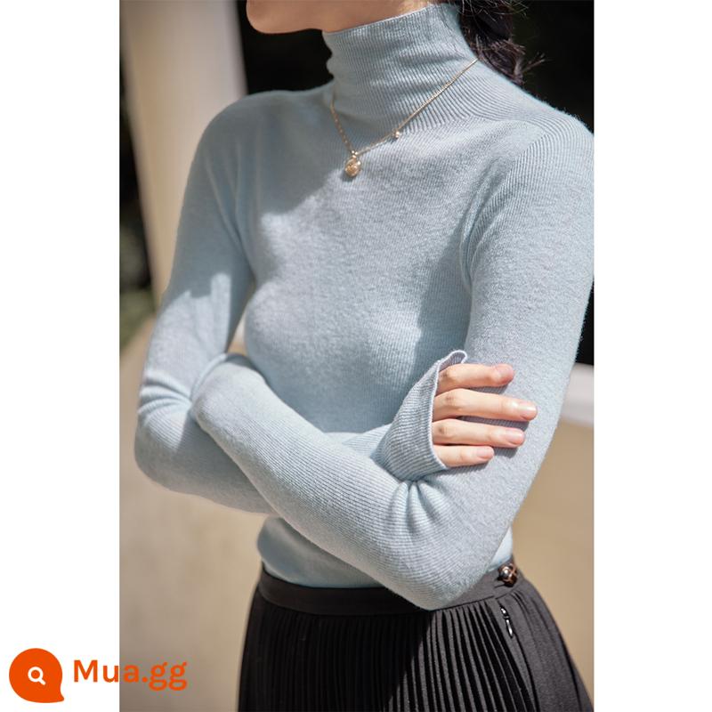 Áo len cao cổ chất đống màu xanh chạm đáy áo sơ mi nữ mùa thu đông len cashmere bên trong ngắn dệt kim hàng đầu - Màu xanh lam [phụ nữ mới đầu xuân 2023/mùa xuân và mùa thu/sang trọng và đẹp mắt/thiết kế phù hợp với sở thích/phong cách nước ngoài/độc đáo và siêu đẹp/mùi thơm nhỏ/eo đẹp/phong cách Pháp/phong cách Hồng Kông sang trọng]