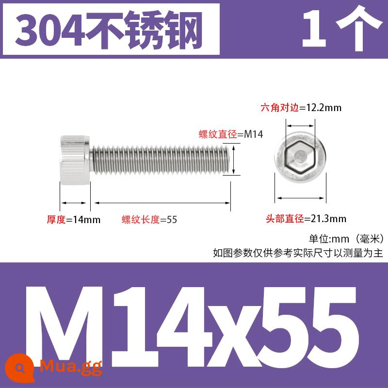 Thép không gỉ 304 cốc đầu lục giác vít đầu trụ vít nối dài 10mm bu lông M2M3M4M5M6M8 - M14*55 [1 cái