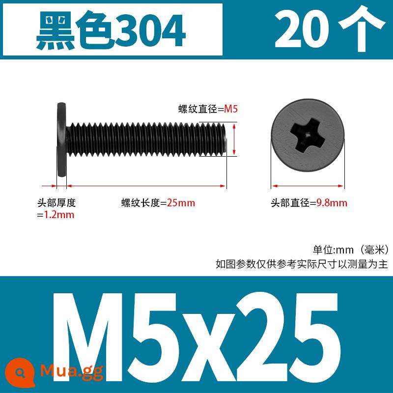 Vít đầu phẳng bằng thép không gỉ 304 CM đầu phẳng lớn vít đầu mỏng vít máy tính M2M3M4M5M6 - M5*25 (20 miếng) 304 đen