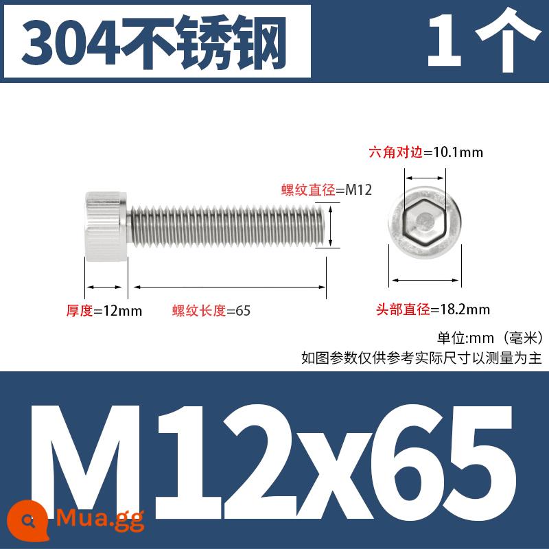 Thép không gỉ 304 cốc đầu lục giác vít đầu trụ vít nối dài 10mm bu lông M2M3M4M5M6M8 - M12*65 [1 cái