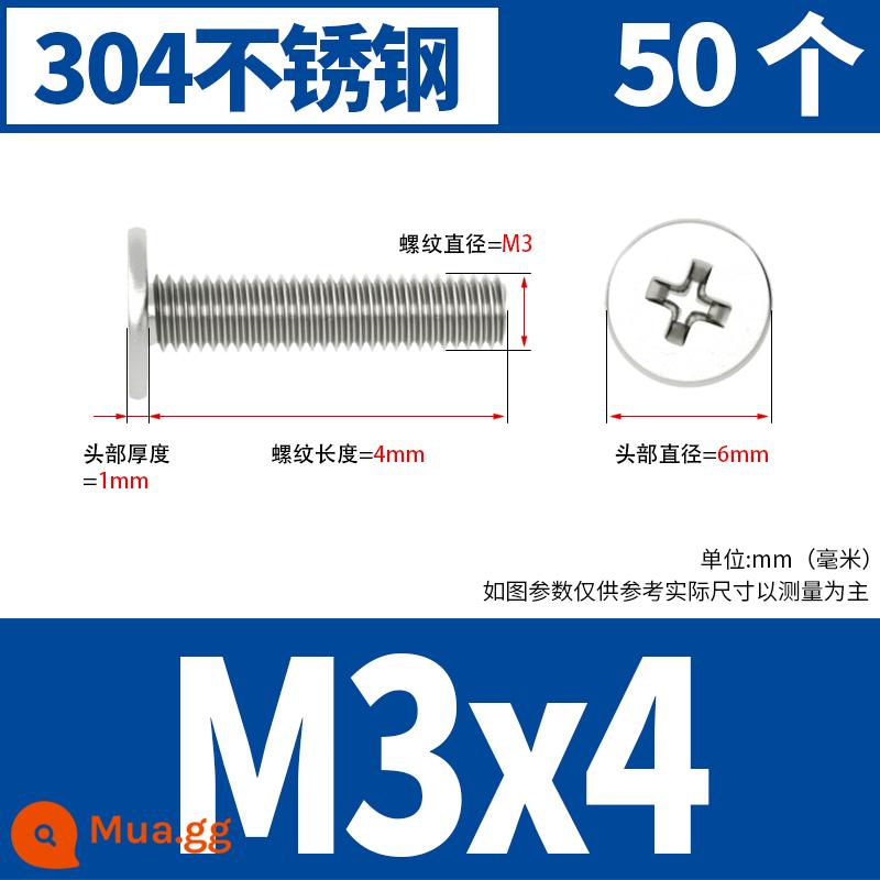 Vít đầu phẳng bằng thép không gỉ 304 CM đầu phẳng lớn vít đầu mỏng vít máy tính M2M3M4M5M6 - M3*4[50 cái]