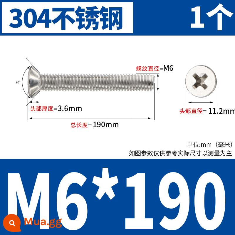 Vít đầu phẳng chữ thập bằng thép không gỉ 304 Vít đầu chìm Máy nhỏ bu lông dây M2M2.5M3M4M5M6M8M10 - M6*190 (1 cái)