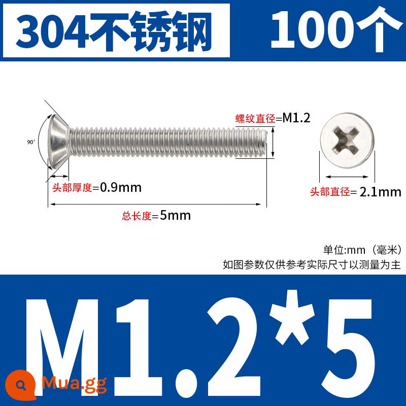 Vít đầu phẳng chữ thập bằng thép không gỉ 304 Vít đầu chìm Máy nhỏ bu lông dây M2M2.5M3M4M5M6M8M10 - M1.2*5(100 chiếc)