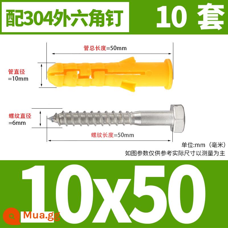 Nhỏ màu vàng croaker nhựa ống mở rộng vít mở rộng cao su cắm bu lông mở rộng cắm Bộ vít tự tháo 6/8/10mm tiêu chuẩn quốc gia - 10*50[10 bộ] với 304 hình lục giác tự khai thác bên ngoài