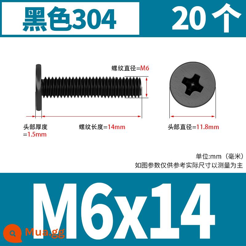 Vít đầu phẳng bằng thép không gỉ 304 CM đầu phẳng lớn vít đầu mỏng vít máy tính M2M3M4M5M6 - M6*14 (20 miếng) 304 đen