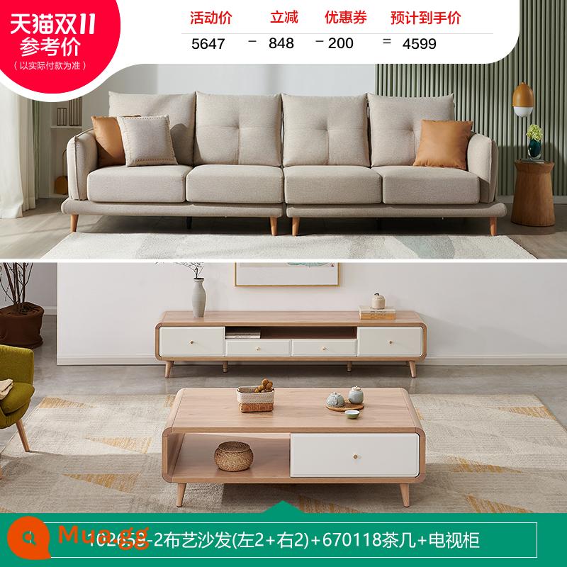 Quanyou trang trí nội thất Bắc Âu vải đơn giản sofa căn hộ nhỏ phòng khách cao cấp sofa hàng thẳng mới 102659 - Sofa nghệ thuật màu trắng bột yến mạch (trái 2 + phải 2) + 670118 bàn cà phê A + Tủ tivi tủ chính A