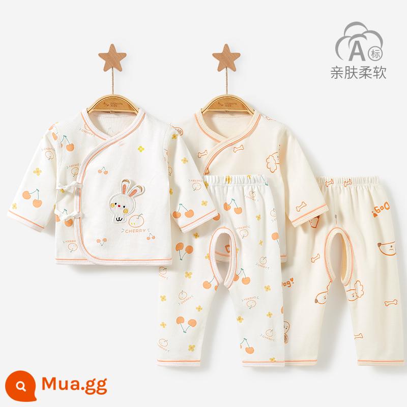 Quần áo trẻ sơ sinh mùa xuân, mùa thu và mùa đông đồ lót có đáy hai mảnh sơ sinh cotton nguyên chất 0 quần áo mùa thu March baby tu sĩ phù hợp với - 3XT003 cam/be 2 bộ