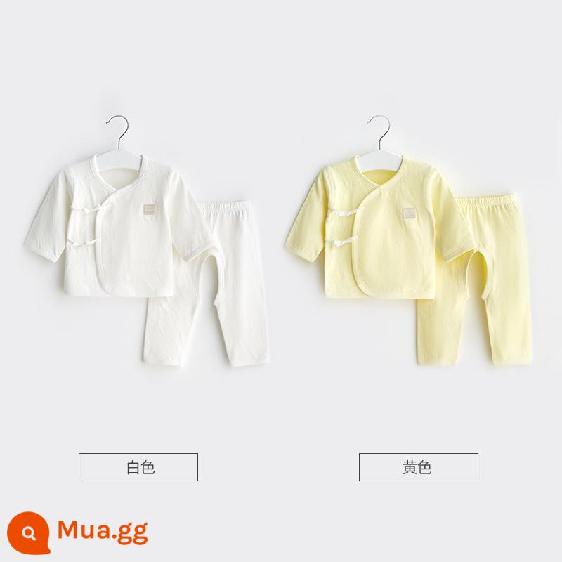 Quần áo trẻ sơ sinh mùa xuân, mùa thu và mùa đông đồ lót có đáy hai mảnh sơ sinh cotton nguyên chất 0 quần áo mùa thu March baby tu sĩ phù hợp với - 21317 trắng/vàng 2 bộ