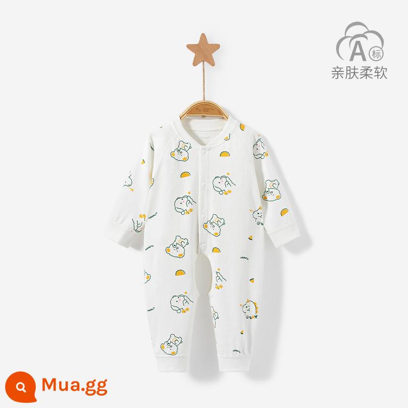 Áo liền quần cho bé mùa xuân, mùa thu đông sơ sinh đáy cotton nguyên chất ấm Bộ đồ ngủ nam nữ mở tập tin áo liền quần phù hợp với quần áo trẻ em - 3LT001 (chó xanh dễ thương)