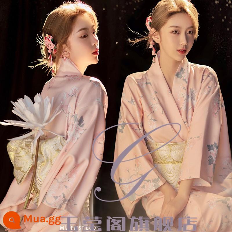 Trang phục chính thức của phụ nữ kimono truyền thống cổ điển và gió trắng gió nhẹ được cải tiến theo phong cách Nhật Bản ngoại cảnh nữ thần ảnh quần áo - Bộ kimono số 14 đi kèm với một chiếc quạt hoa viền trắng