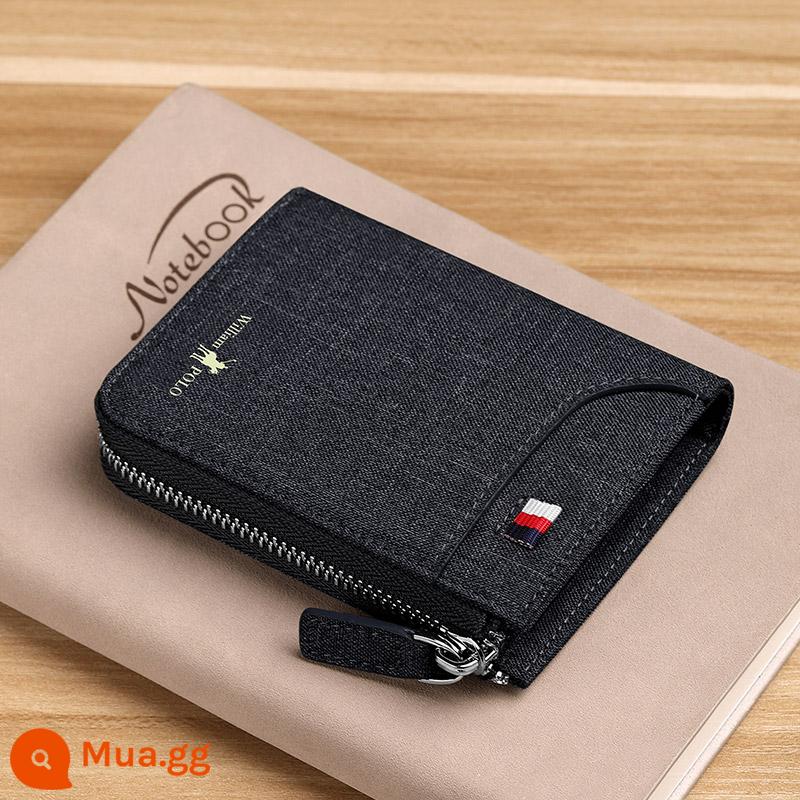 Hoàng Đế Ralph Lauren Polo Kẹp Ngắn Nam Canvas Xu Hướng Phiên Bản Hàn Quốc Túi Đựng Thẻ Đa Năng Ví Dây Kéo Giấy Phép Lái Xe Ví Tiền Xu - đen