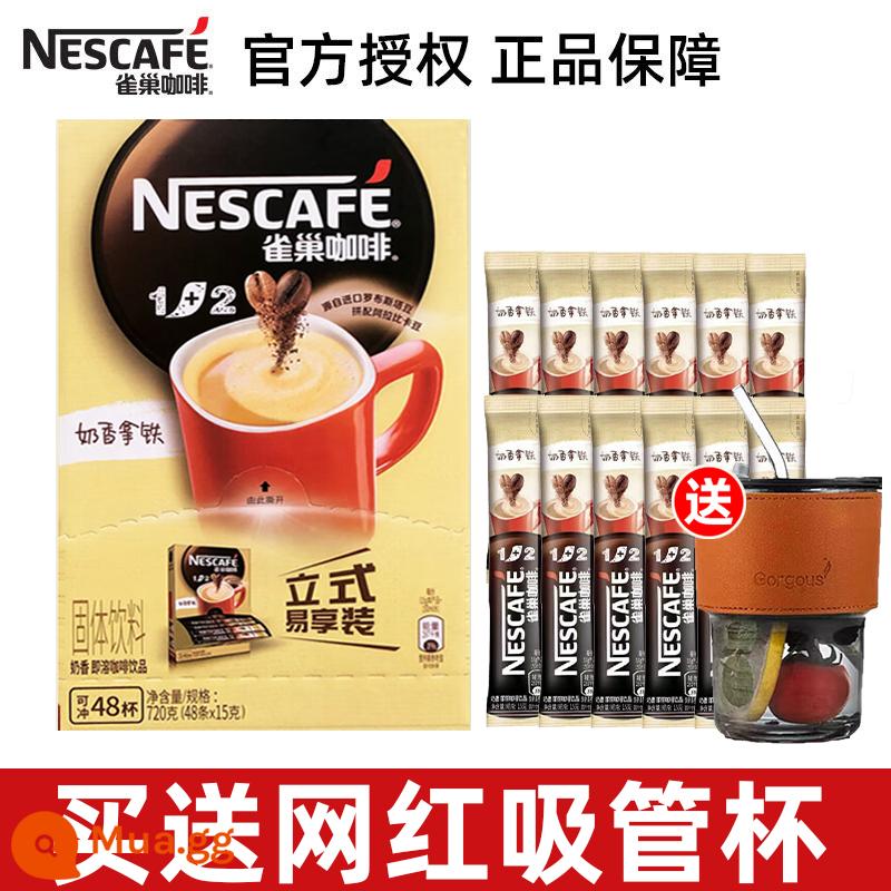 Bột cà phê hòa tan 3 trong 1 hương sữa Nestle/Nescafe 1+2 hộp 90 gói kèm cốc và thìa - 60 miếng vị sữa + cốc ống hút tre miễn phí