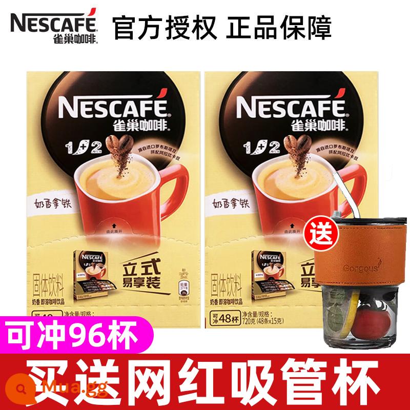 Bột cà phê hòa tan 3 trong 1 hương sữa Nestle/Nescafe 1+2 hộp 90 gói kèm cốc và thìa - 96 miếng vị sữa + cốc ống hút tre