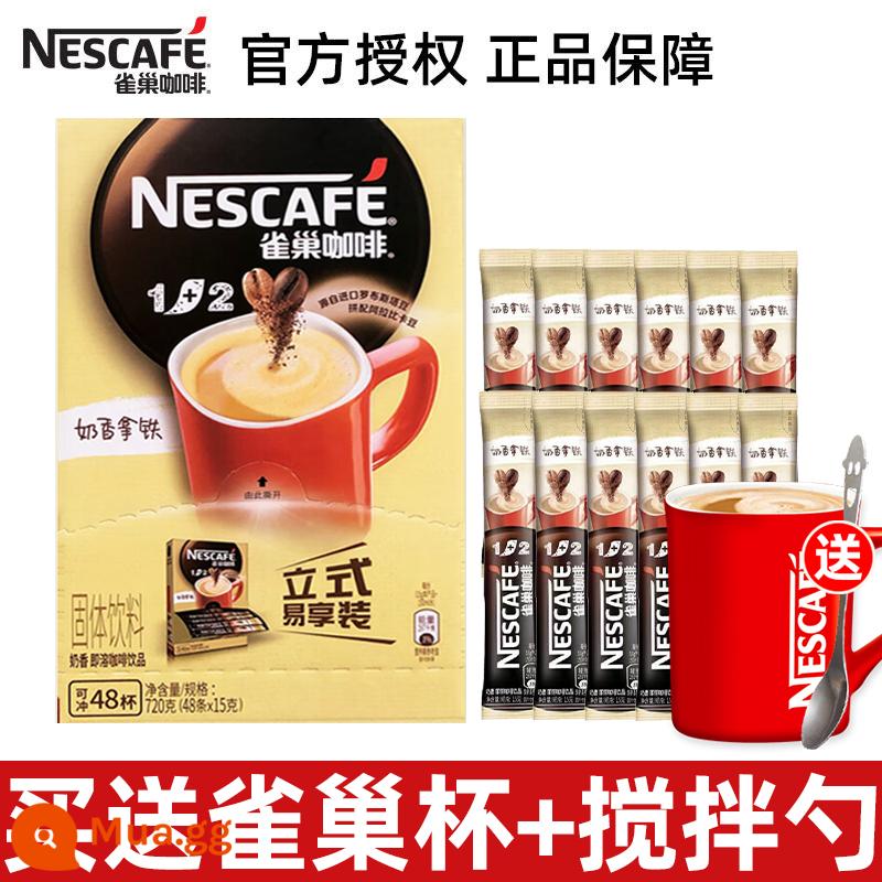 Bột cà phê hòa tan 3 trong 1 hương sữa Nestle/Nescafe 1+2 hộp 90 gói kèm cốc và thìa - 60 miếng vị sữa + cốc và thìa Nestlé miễn phí