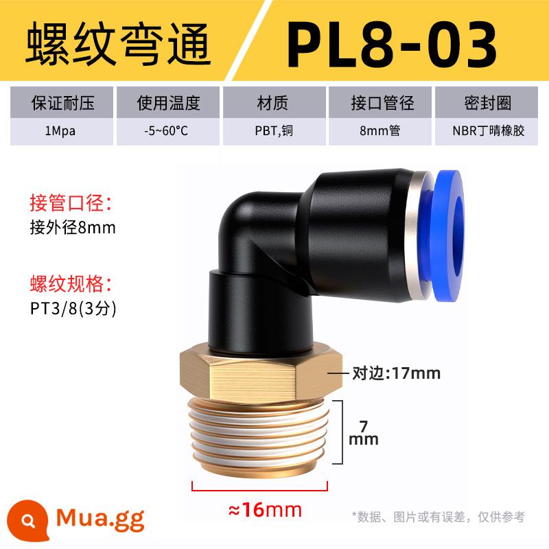 Đầu nối khí quản cắm nhanh đầu nối nhựa khuỷu ren PL8-02/4-M5/6-01/10-03 - PL 8-03