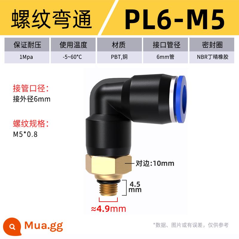 Đầu nối khí quản cắm nhanh đầu nối nhựa khuỷu ren PL8-02/4-M5/6-01/10-03 - PL 6-M5